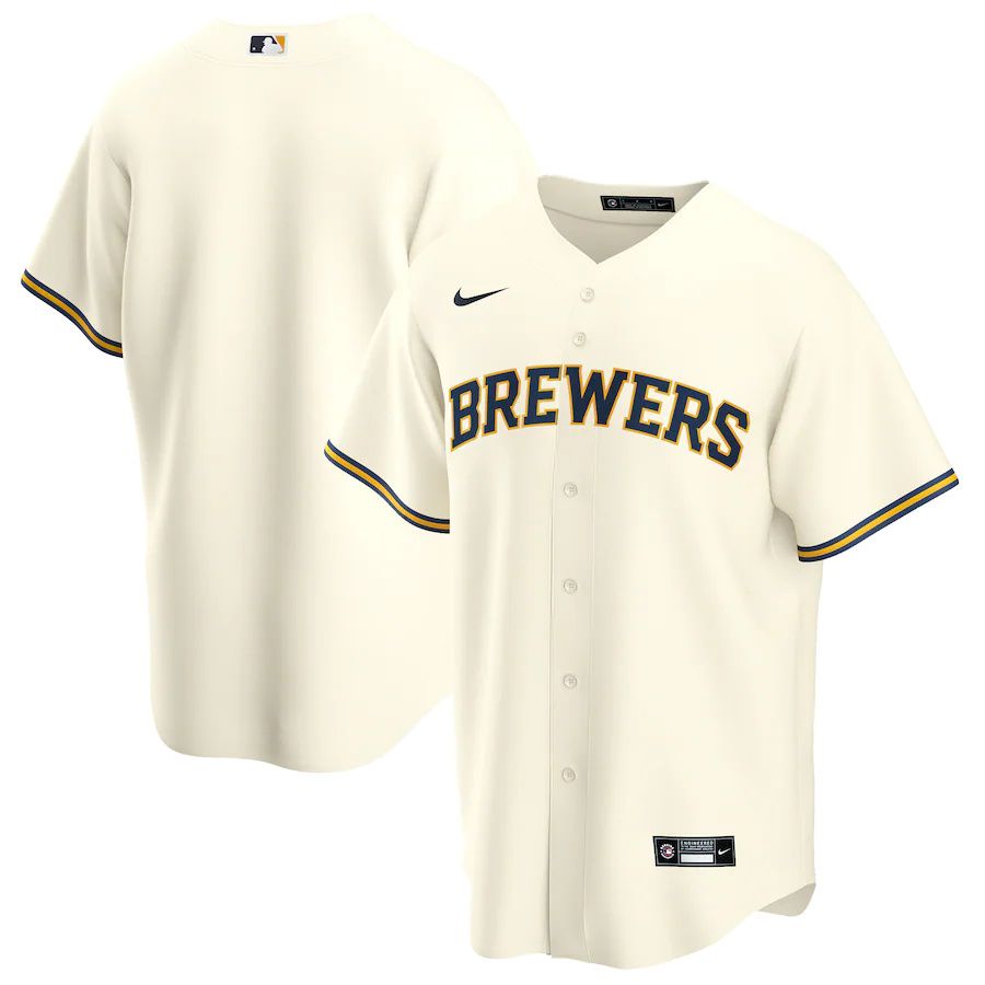 Mens Milwaukee Brewers Nike Cream Home Replica Team MLB Jerseys